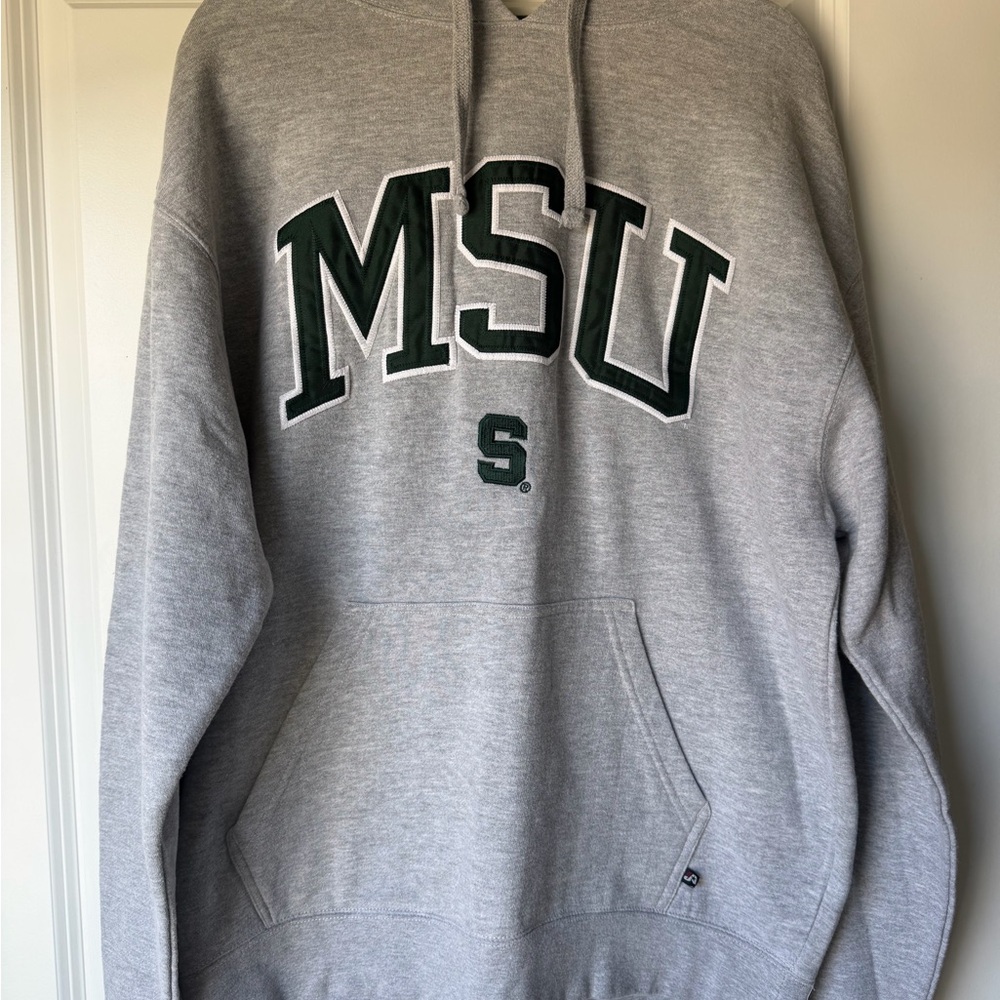 J. America Gray Hoodie with Green MSU Lettering